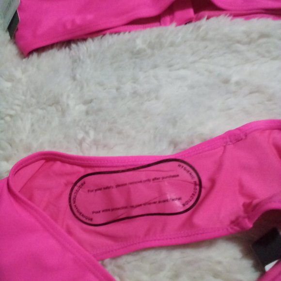 😎Kendall+Kylie Brand Logo HOT PINK 2-PC Neon Swimsuit w/Zipper Size=L NWT - Picture 3 of 5